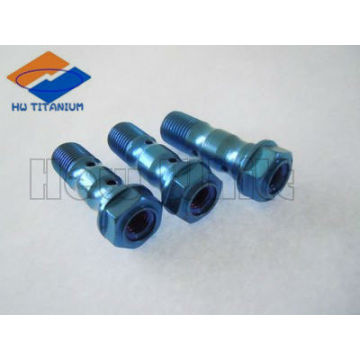 High strength GR5 titanium banjo bolt blue